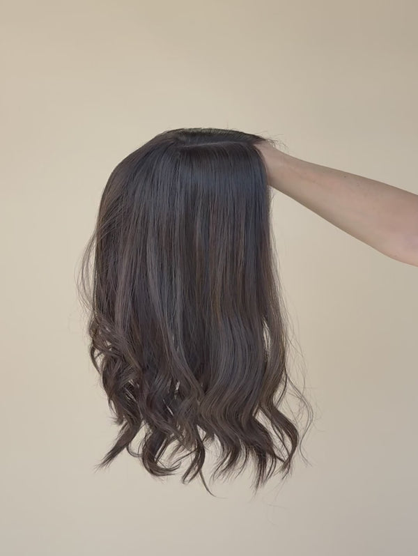 Brandy 16″  Brunette Human Hair Silk Topper (Holding Video)