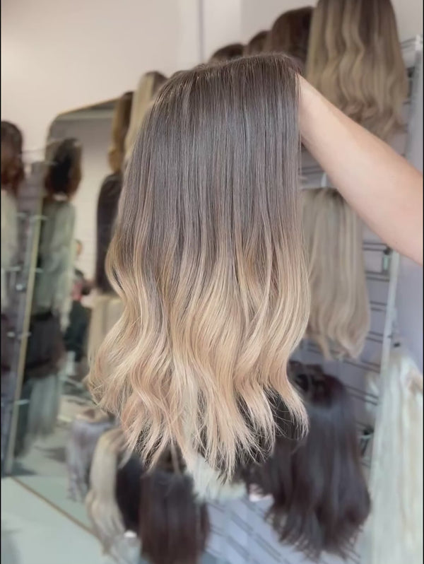 Zelda 14″   Brunette Human Hair Lace Topper (Holding Video)
